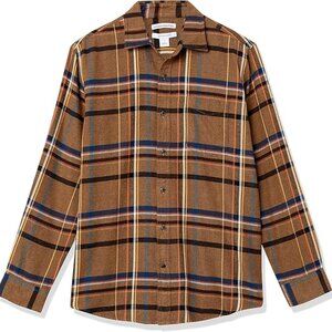 Y2K Amazon Essentials Men's Long-Sleeve Flannel Plaid Shirt